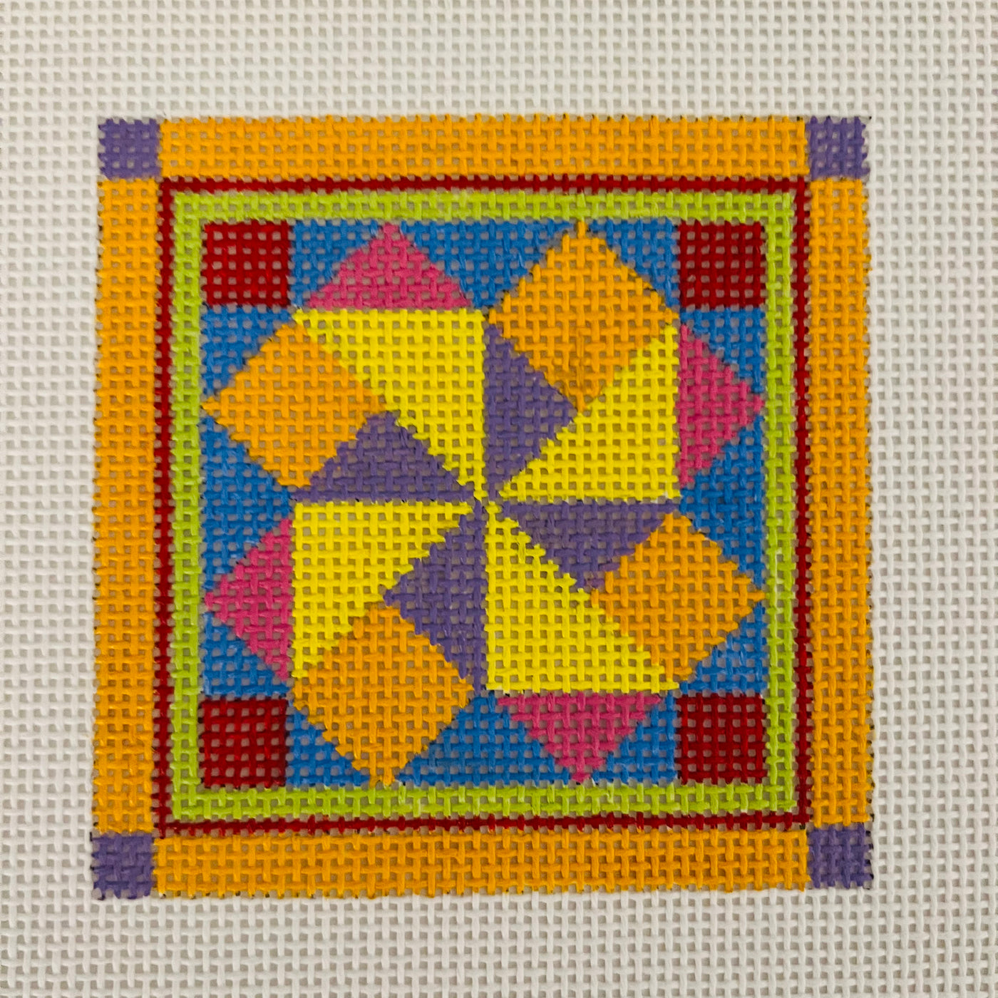 Yellow Orange Kalediescope Coaster Needlepoint Canvas