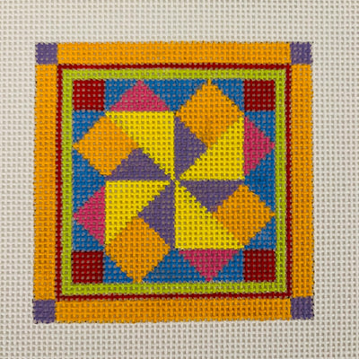 Yellow Orange Kaleidoscope Coaster Needlepoint Canvas