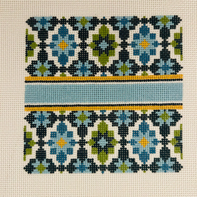 Portuguese Tiles 4" Square - Turquoise Needlepoint Canvas