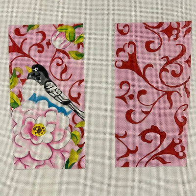 Bird and Flower on Pink Background Double Eyeglass Case Needlepoint Canvas