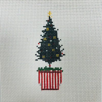 Red and White Stripe Topiary Tree Needlepoint Canvas