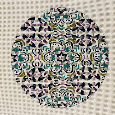 Turquoise Blue Lavender Medalion Round Ornament Needlepoint Canvas