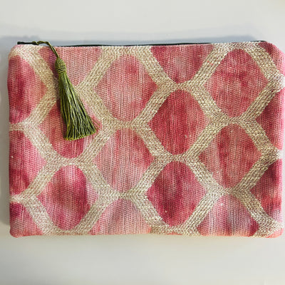 Dusty Rose and Cream Fabric Clutch
