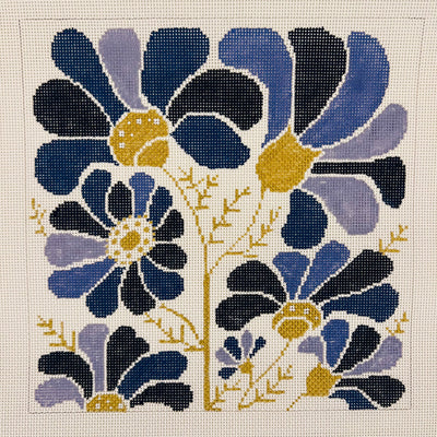 Blue and Gold Floral Needlepoint Canvas