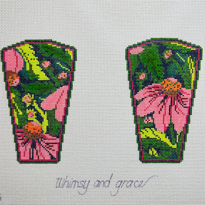 Pink Echinaccea Scissor Case Needlepoint Canvas