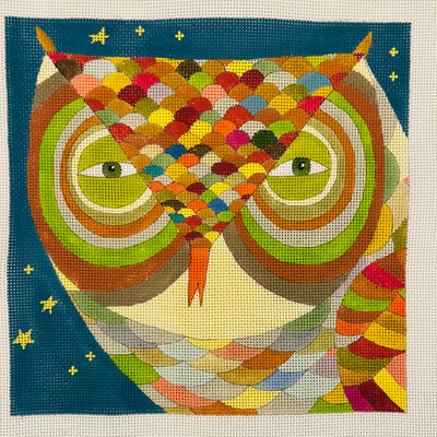 Colorful Owl with Stars Needlepoint Canvas