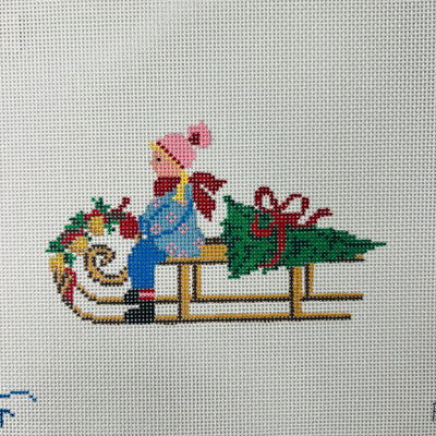 Girl on Sled Ornament Needlepoint Canvas