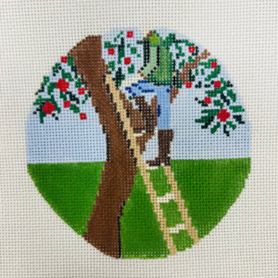 Apple Picking Round Needlepoint Canvas