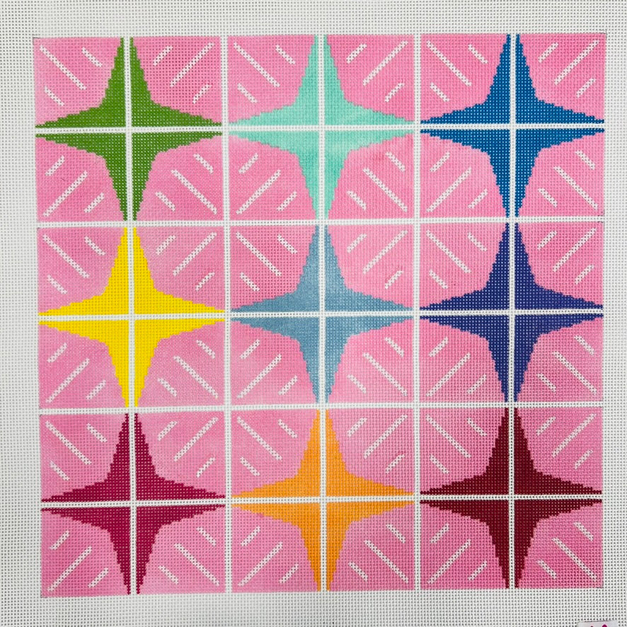 Rainbow Star Quilt Needlepoint Canvas
