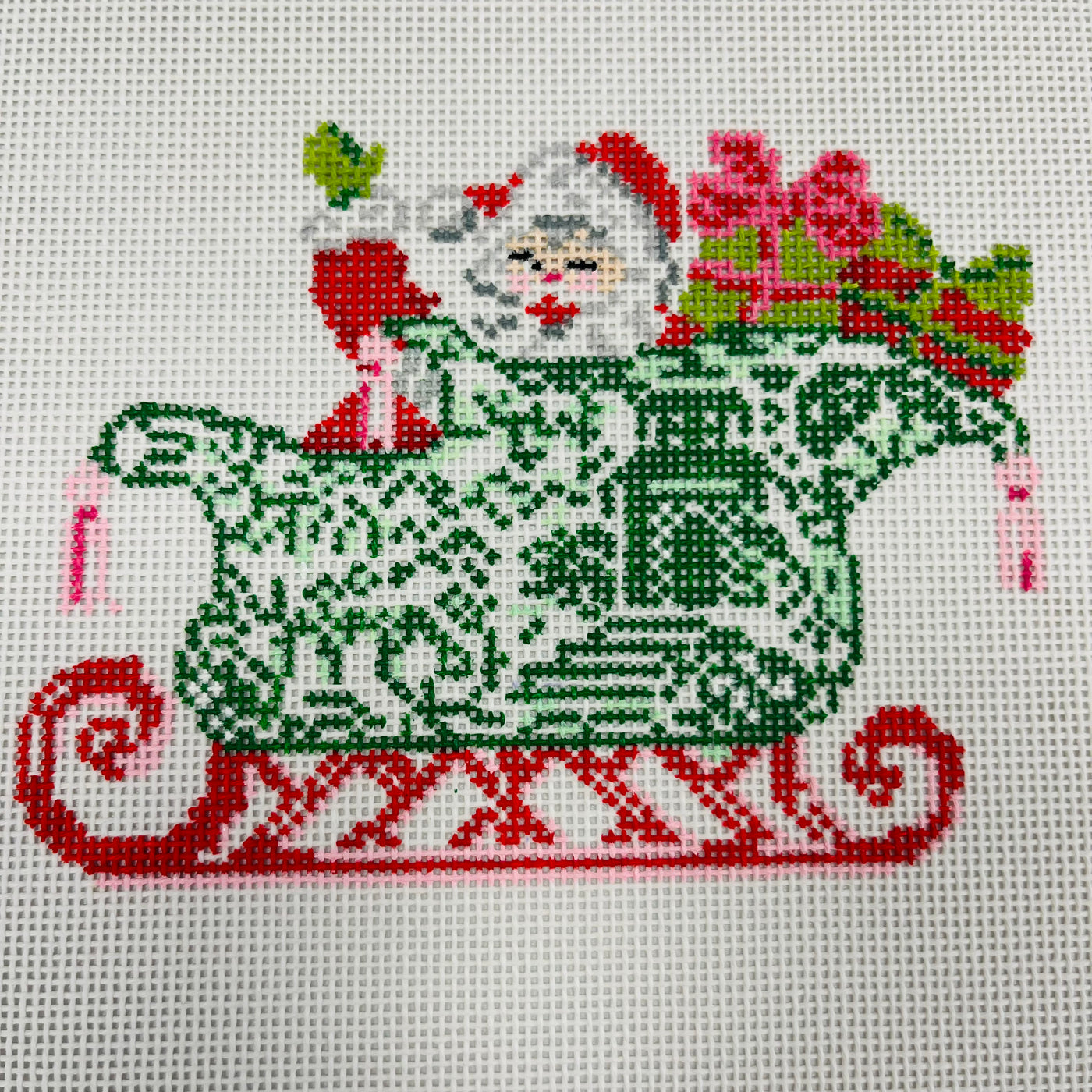 Chinois Sleigh with Santa Ornament Needlepoint Canvas