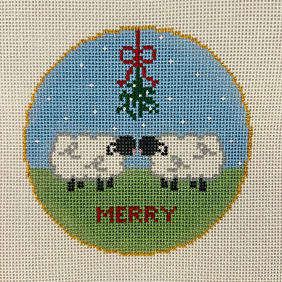 Mistletoe Sheep Ornament Needlepoint Canvas