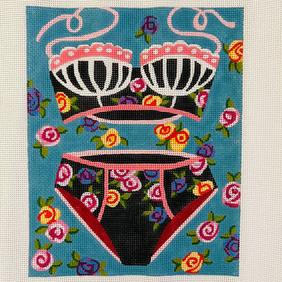 Black Retro Bathing Suit Needlepoint Canvas