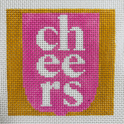 Cheers Pink Gold Coaster Needlepoint Canvas