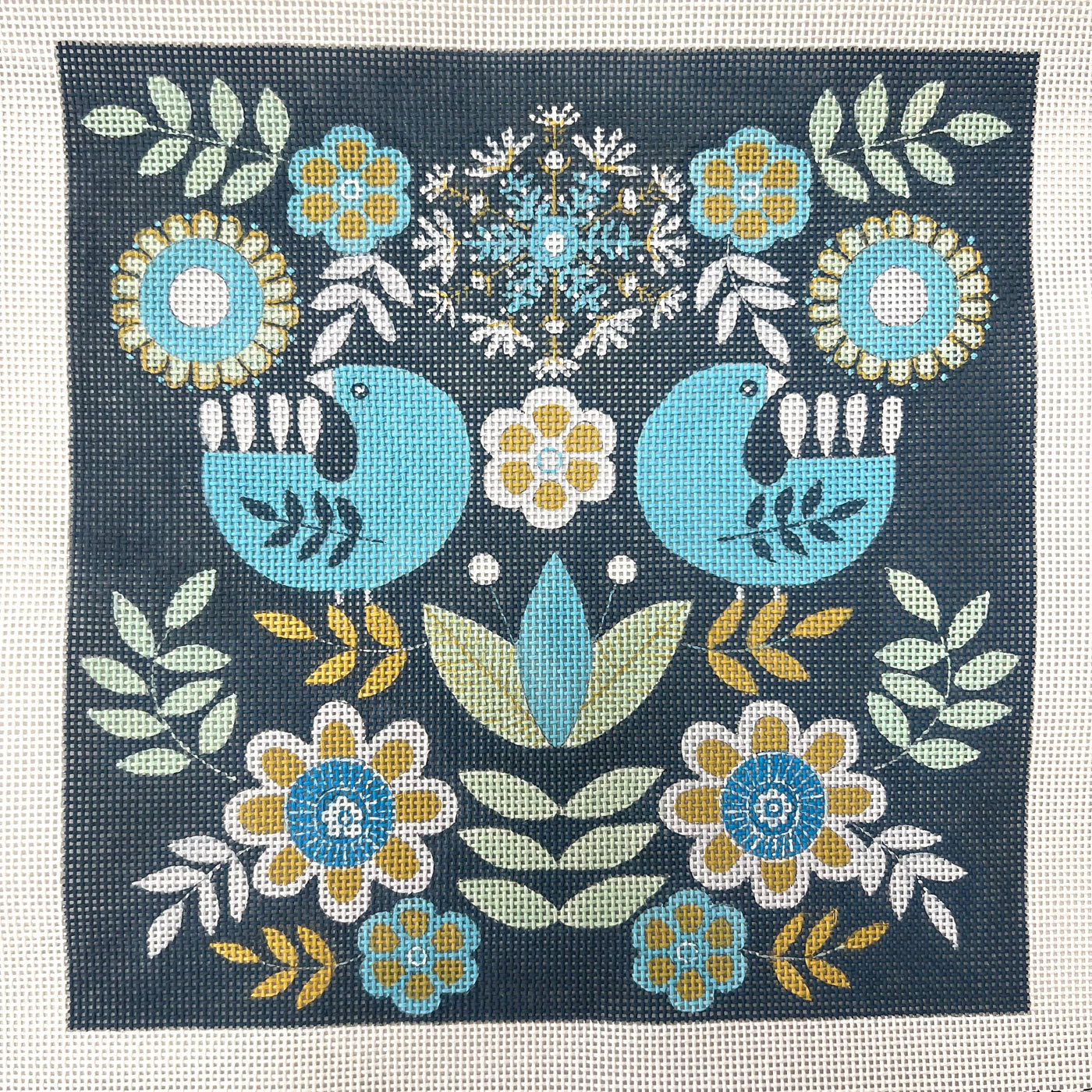 Aqua Birds Needlepoint Canvas