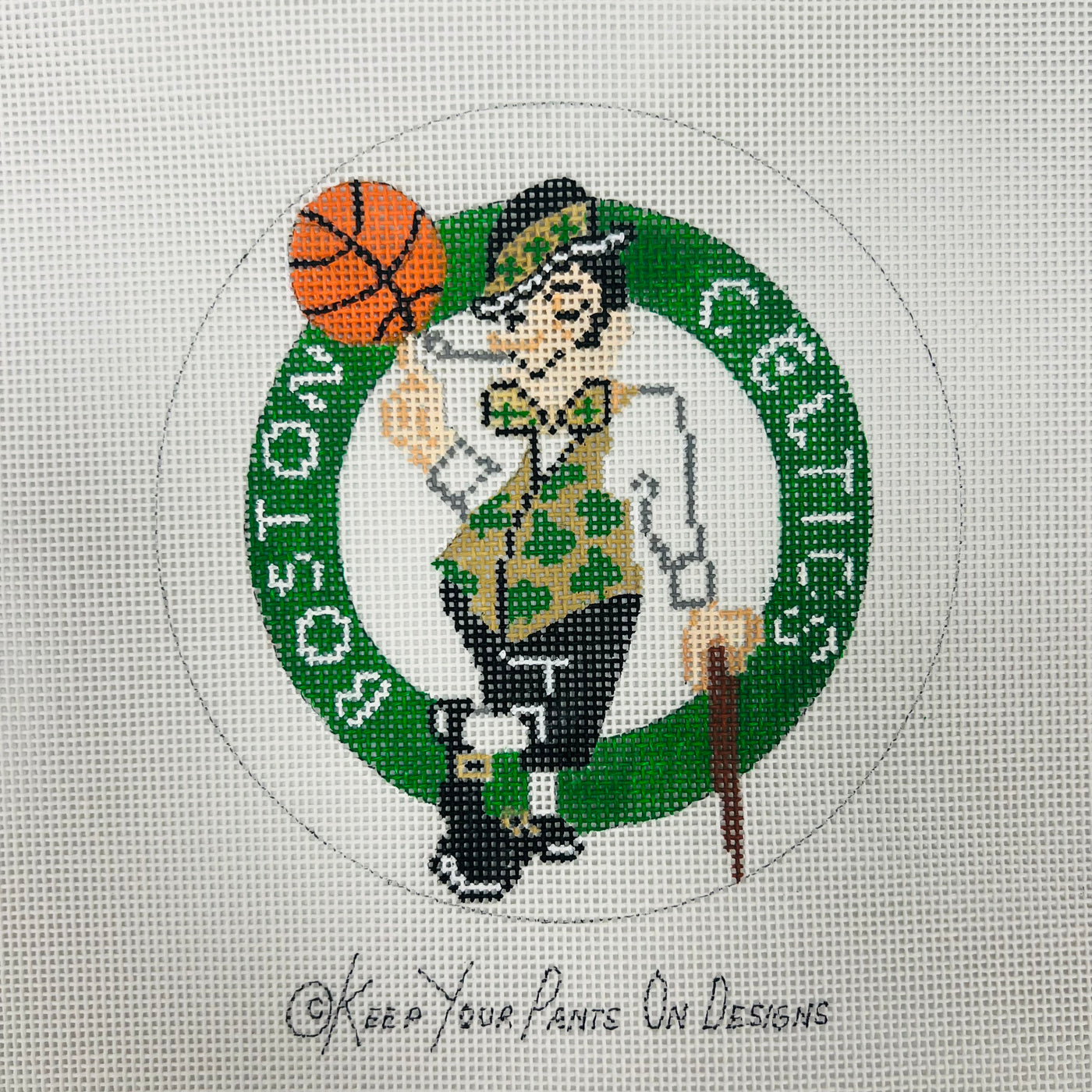 Boston Celtics Basketball Round Needlepoint Canvas