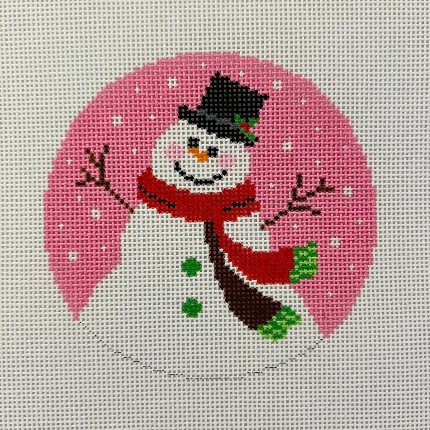 Snowman on Pink Ornament Needlepoint Canvas