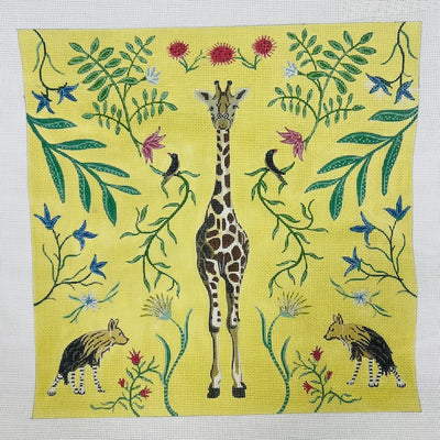 Giraffe on Yellow with Botanicals Needlepoint Canvas