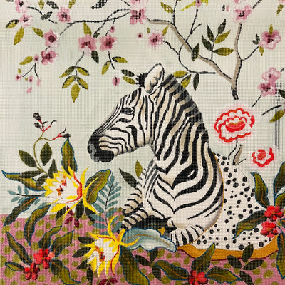 Zebra on Flowers Needlepoint Canvas