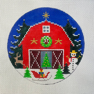 Christmas Barn Round Ornament Needlepoint Canvas