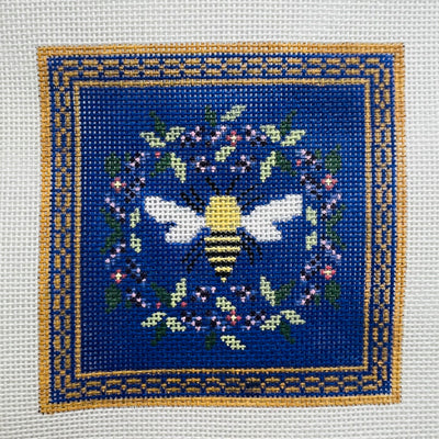 Bee & Flowers Navy Coaster Needlepoint Canvas