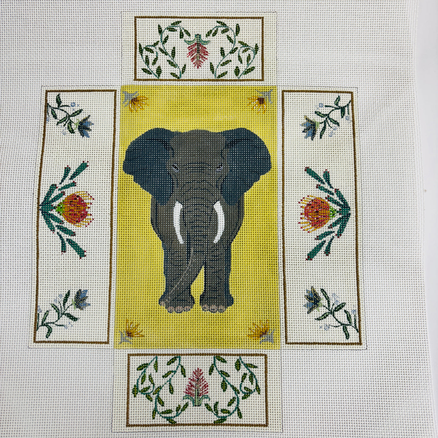 Elephant Floral Brick Cover Needlepoint Canvas