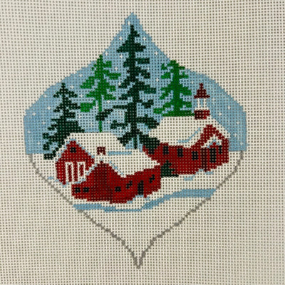 Red Village Ornament Needlepoint Canvas