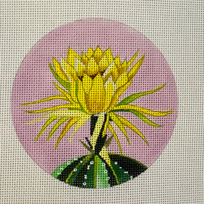 Yellow Cactus Flower on Pink Needlepoint Canvas