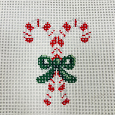 Candy Canes with Green Bow Needlepoint Canvas