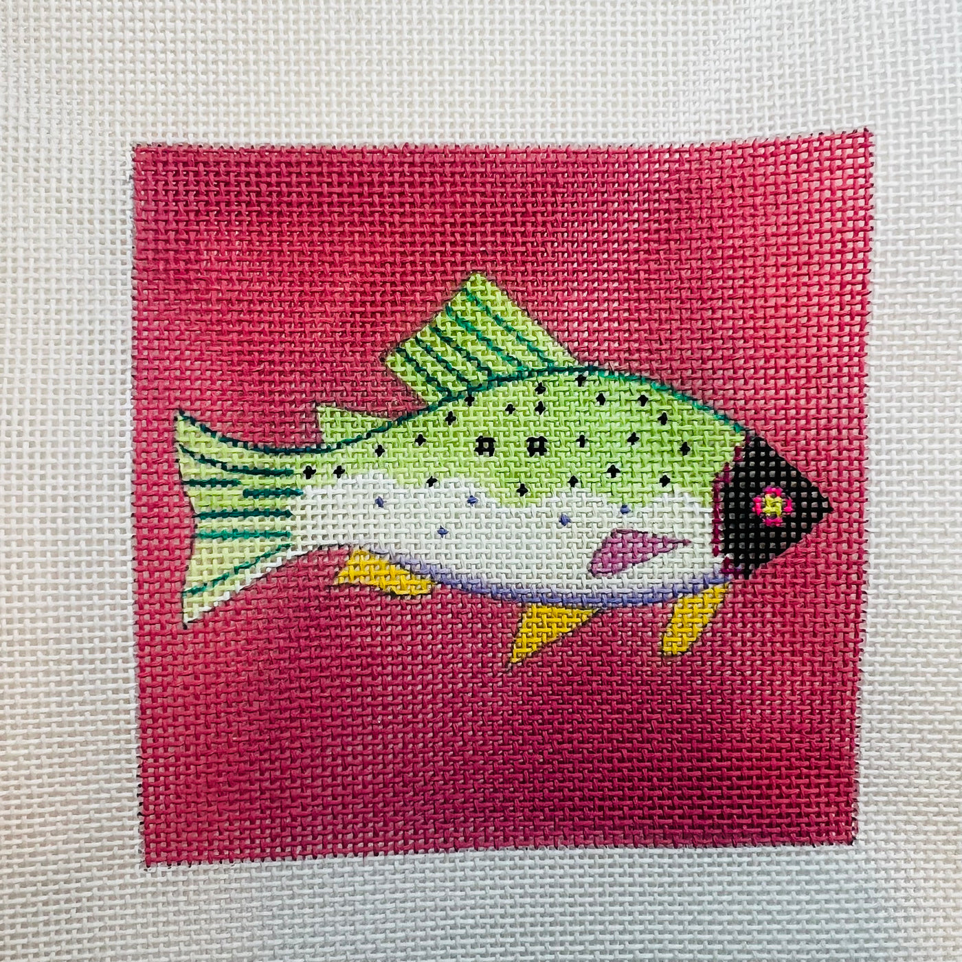 Green Fish on Pink Coaster
