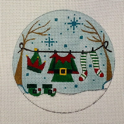 Elf Clothes on the Line Ornament Needlepoint Canvas