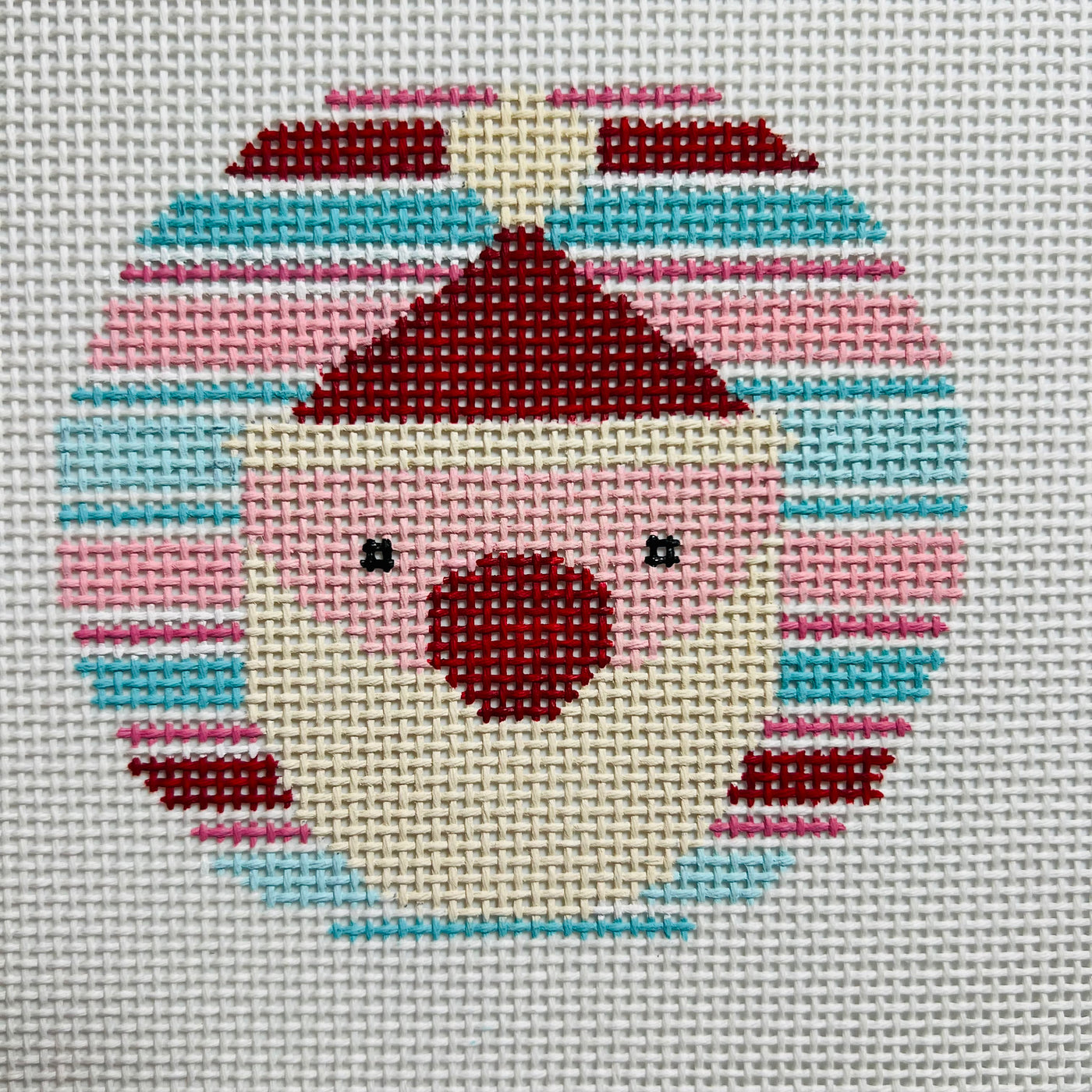 Santa with Red Nose on Stripes Ornament Needlepoint Canvas