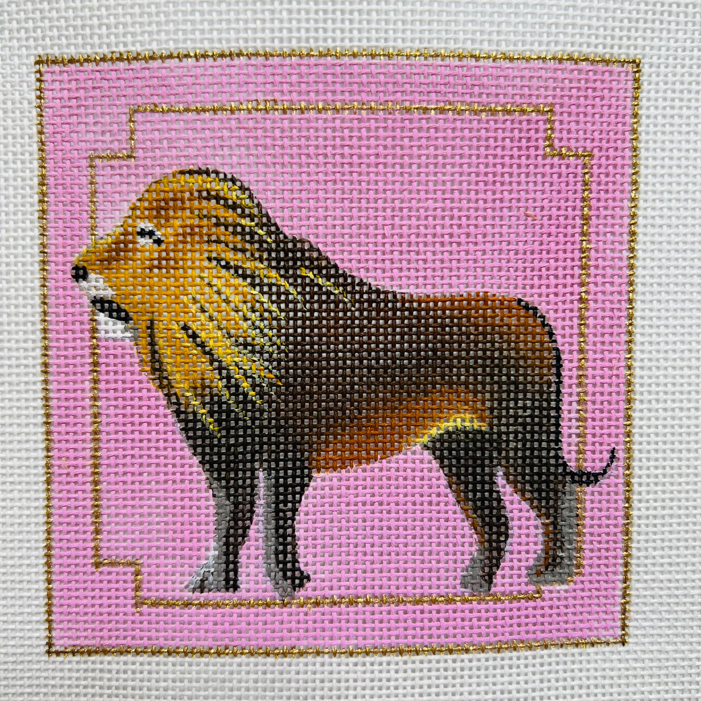 Lion on Pink Coaster Needlepoint Canvas