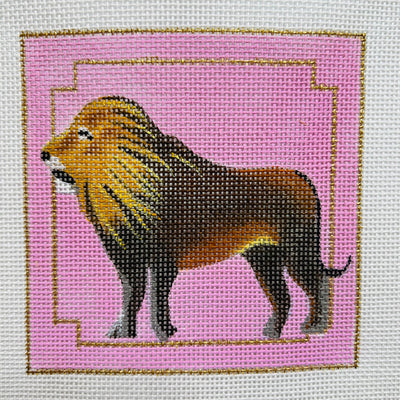 Lion on Pink Coaster Needlepoint Canvas
