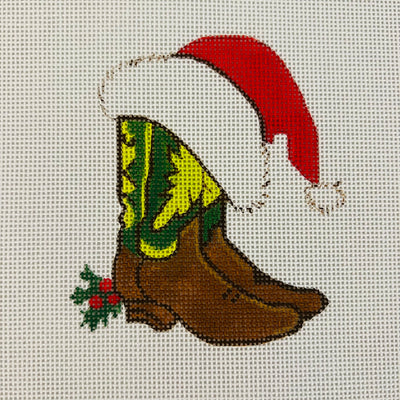 Boots with Santa Hat Ornament Needlepoint Canvas