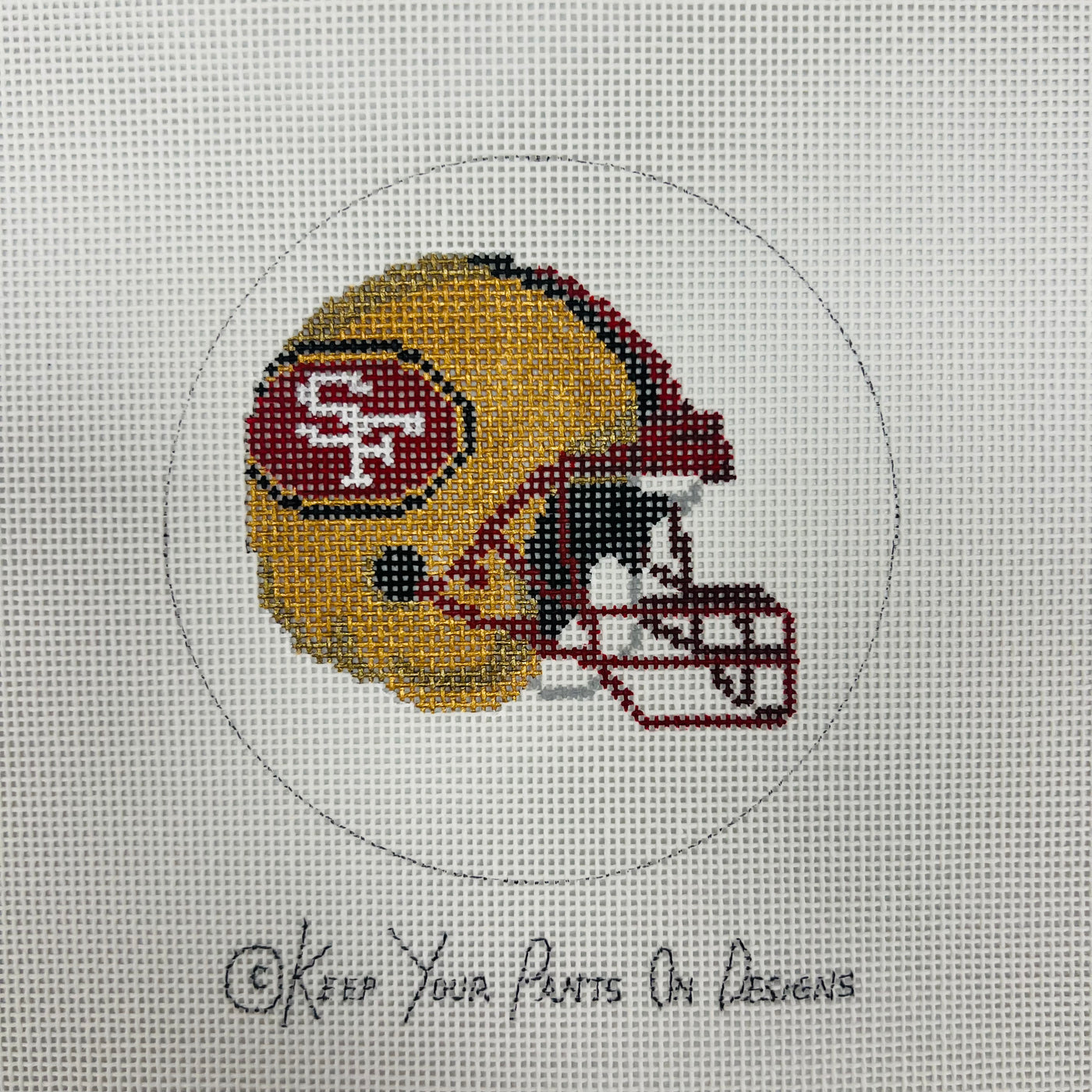 San Francisco 49ers Helmet Round Needlepoint Canvas