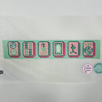 Mahjong Tiles Key Fob pink/green Needlepoint Canvas