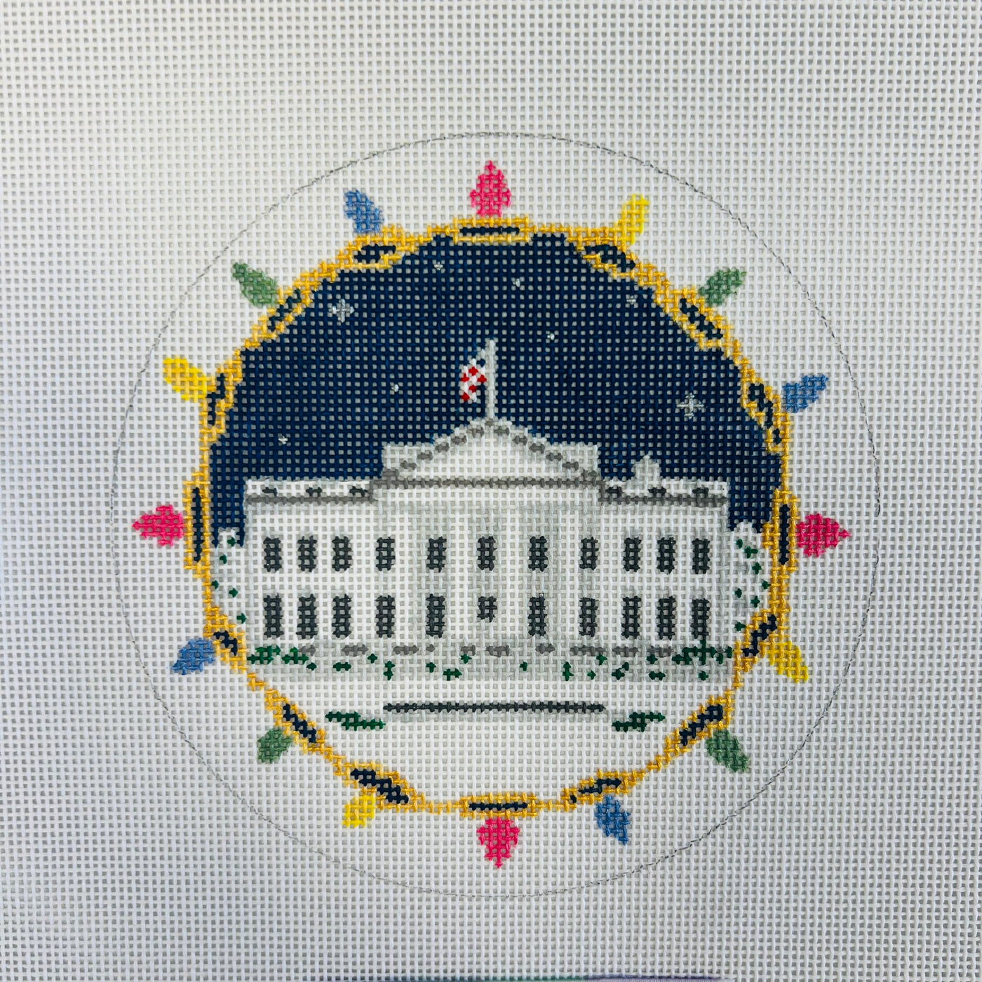 White House with Night Sky and Lights Ornament