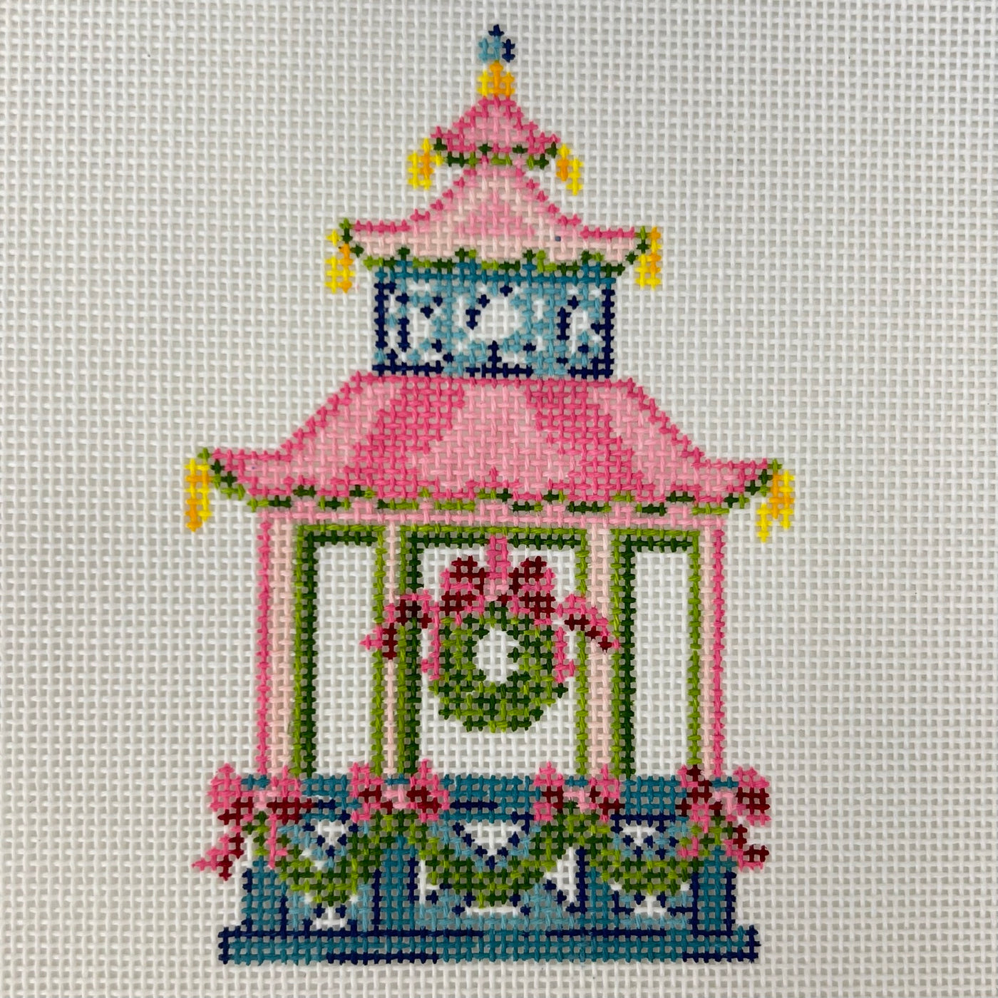 Pink Pagoda With Wreath Needlepoint Canvas