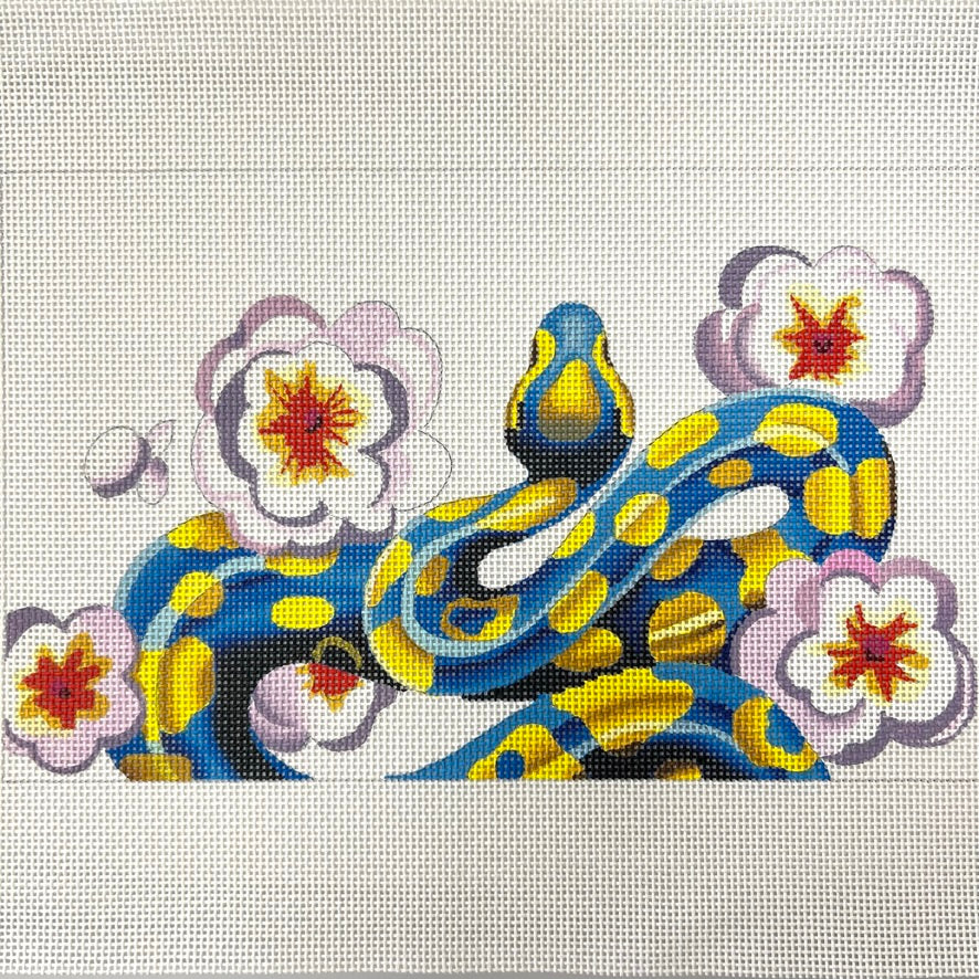 Blue Snake with Flowers Clutch Needlepoint Canvas