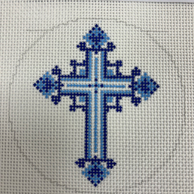 Blue Religious Cross Needlepoint Canvas