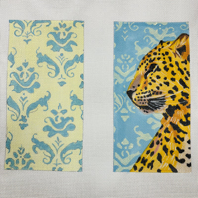 Leopard on Yellow/Turquoise Two Sided Eyeglass Case Needlepoint Canvas