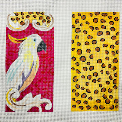 Bird and Leopard Spots Double Sided Eyeglass Case Needlepoint Canvas