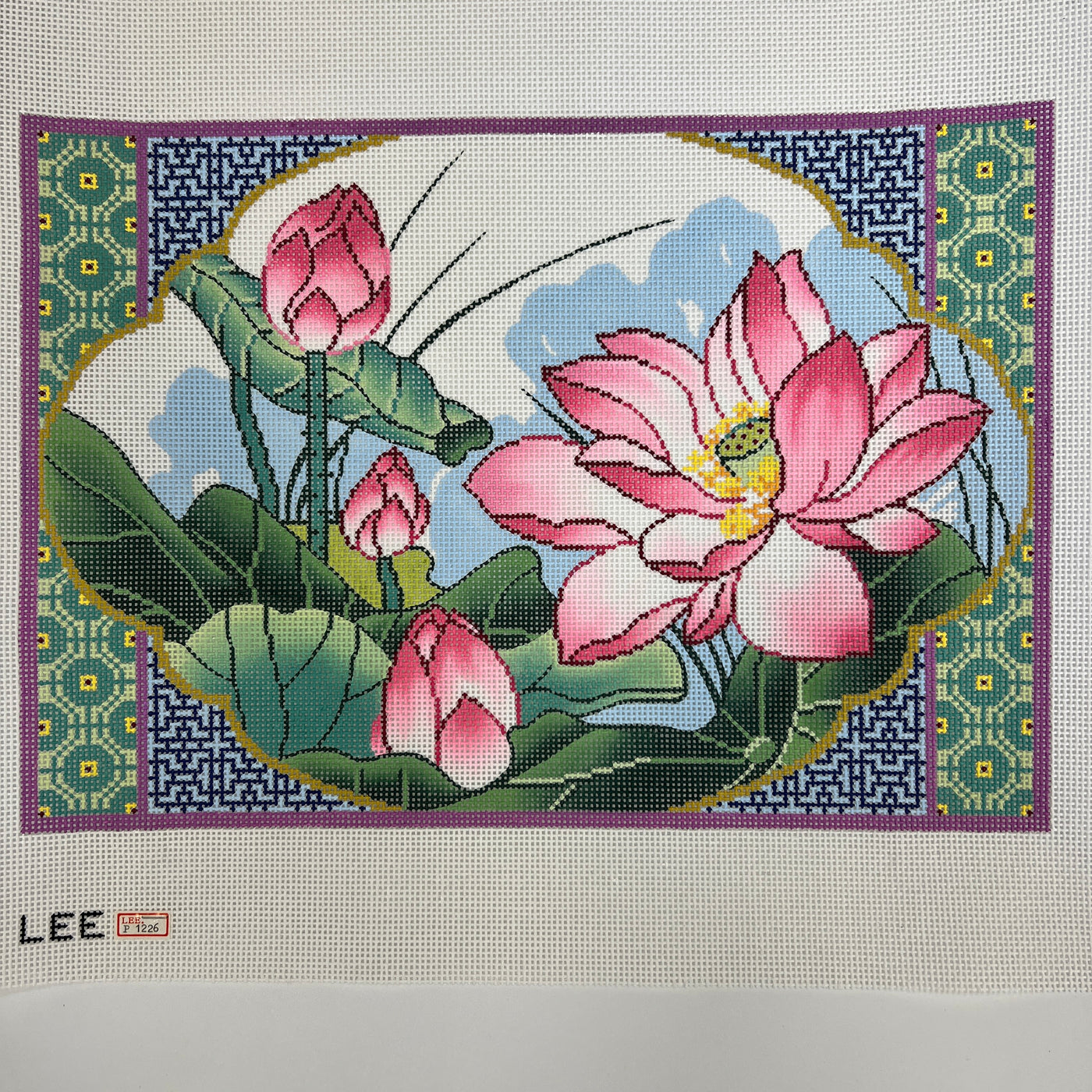 Framed Lotus Needlepoint Canvas