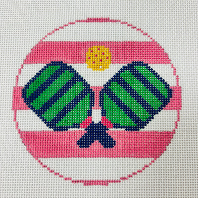 Pickle Ball on Stripes Ornament Needlepoint Canvas