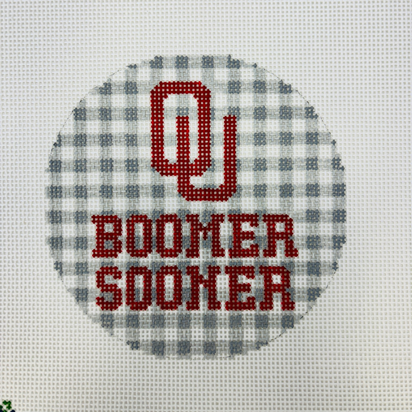 Oklahoma Univeristy (OU) Boomer Sooner Round Needlepoint Canvas