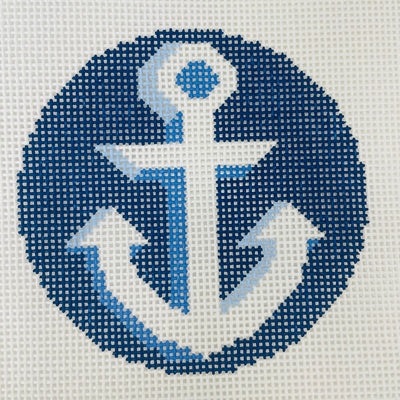 Anchor Round on Blue Ornament Needlepoint Canvas