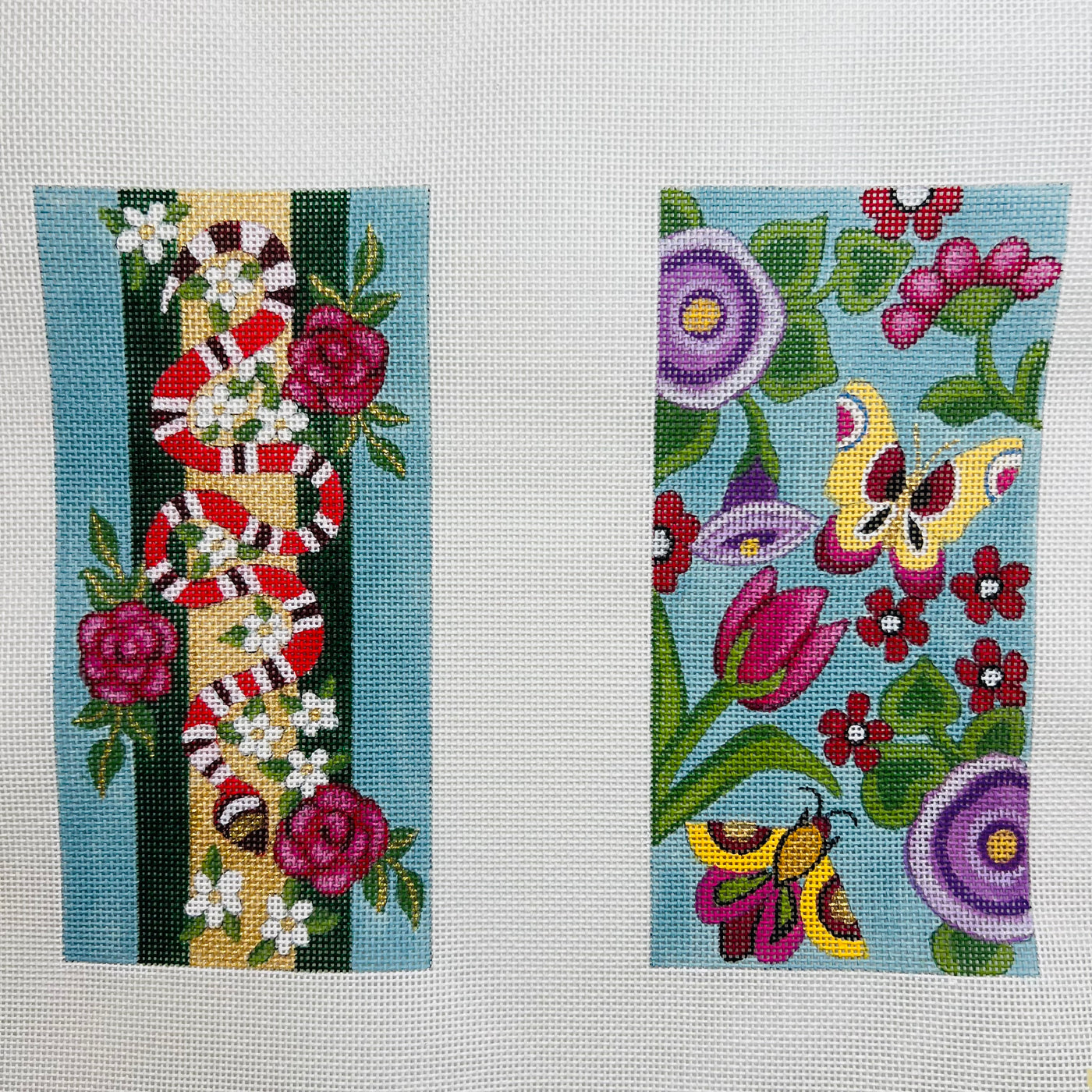Serpent, Butterfly and Flowers Double Eyeglass Case Needlepoint Canvas