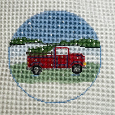 Red Truck with Christmas Tree Needlepoint Canvas