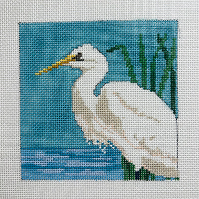 Snowy Egret Coaster Needlepoint Canvas