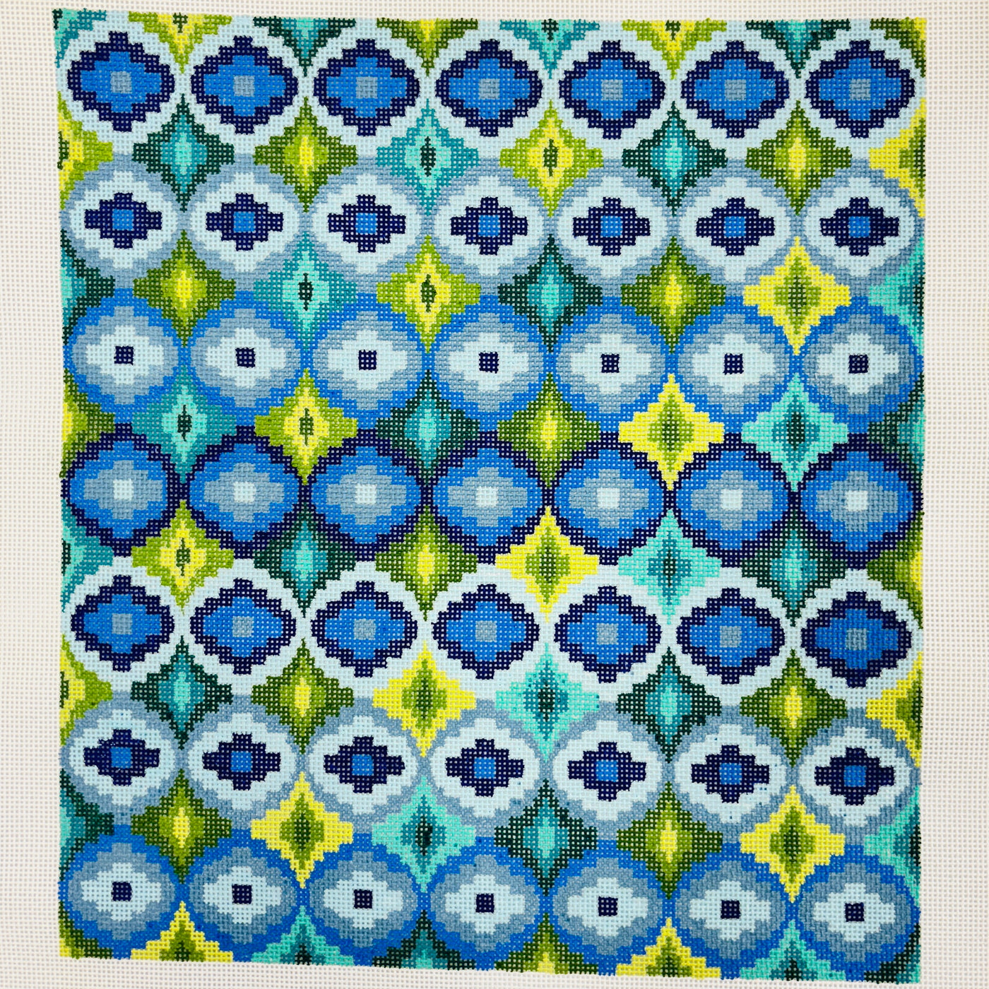 Bargello Lollipops Variation in Blue and Green Needlepoint Canvas